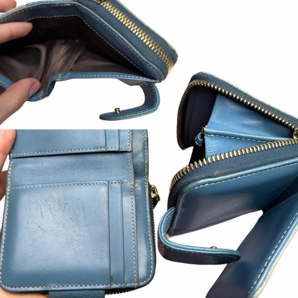 Dooney & Bourke Vintage 2000s Blue DB Monogram Canvas Leather Trifold Zip Wallet - Picture 8 of 8